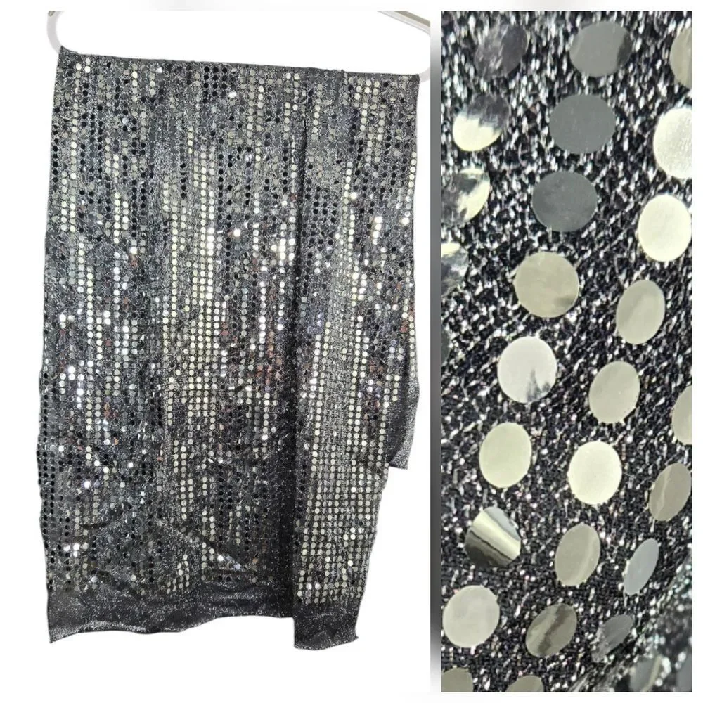 Silver Foil Sequin Fabric Swatch Disco Party Decor 23